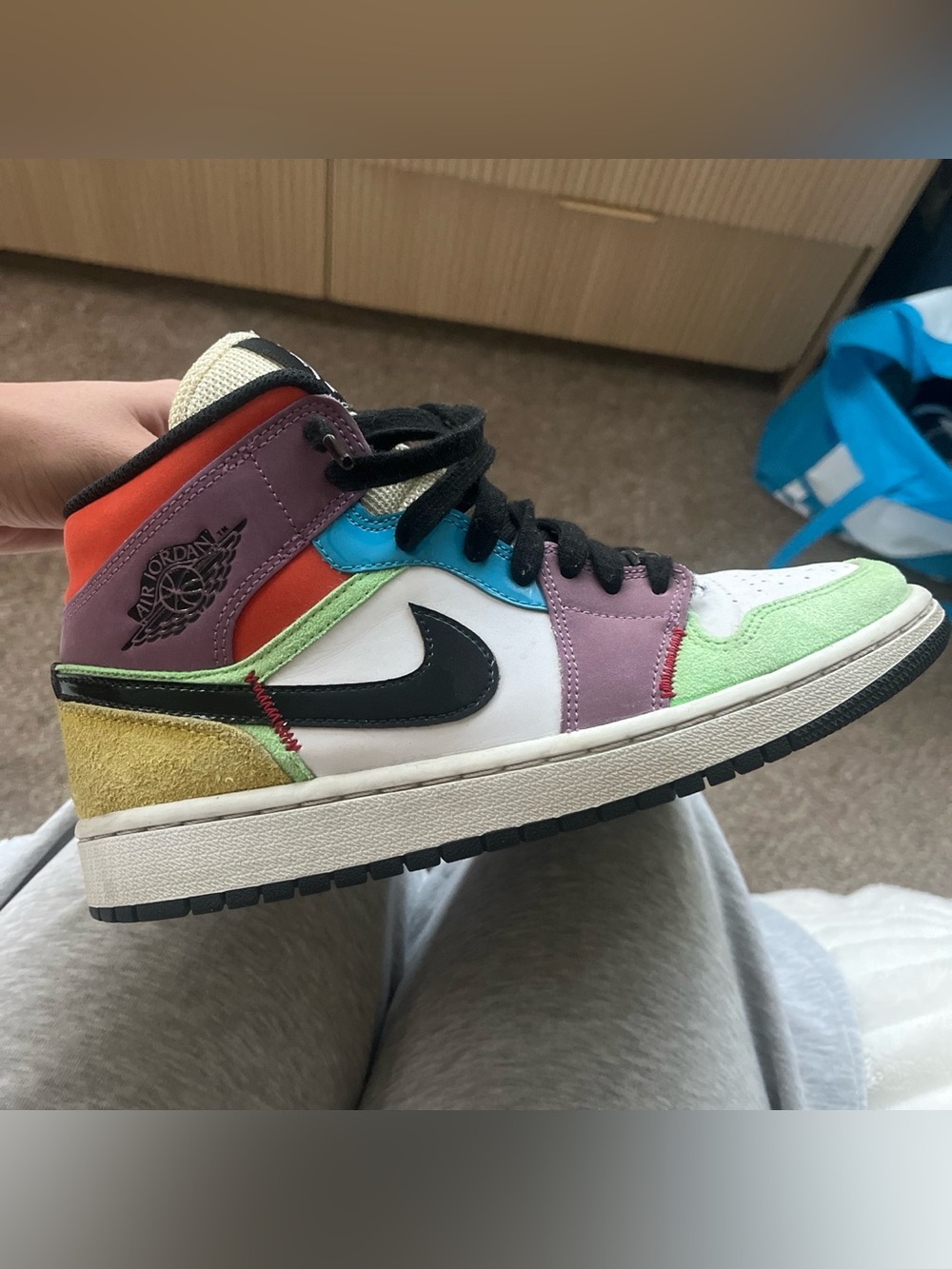 Air Jordan 1’s Multicolor High-Top Sneaker with Black Swoosh
